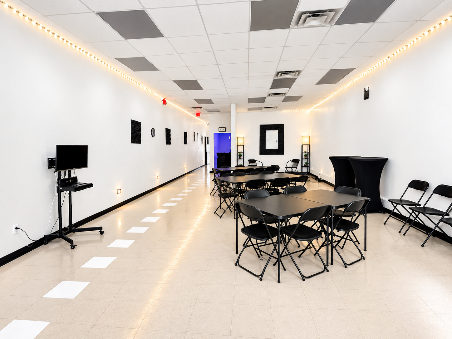 Main event hall with tables and chairs